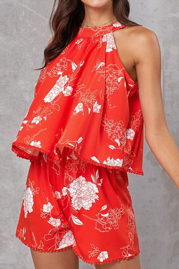 Polka-dot Loose Floral Casual Jumpsuits