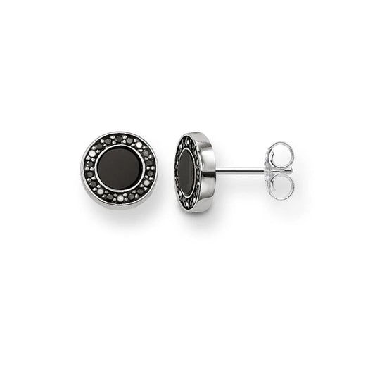 Vintage 925 Sterling Silver Round Black Small Woman Stud Earrings