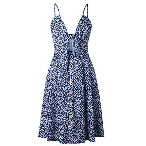 Sexy Strap Button V-Neck Sleeveless Backless Dress