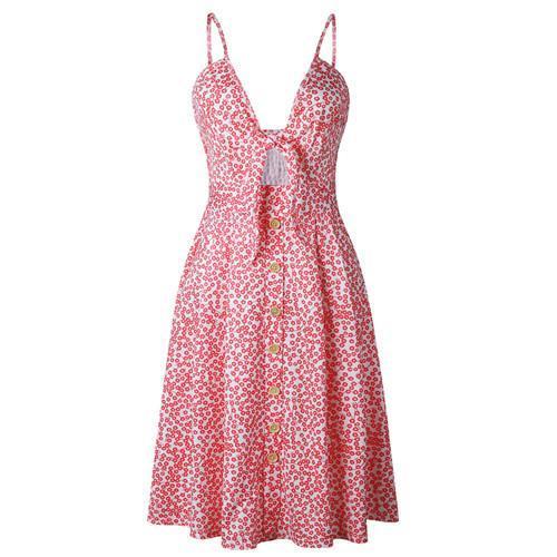 Sexy Strap Button V-Neck Sleeveless Backless Dress