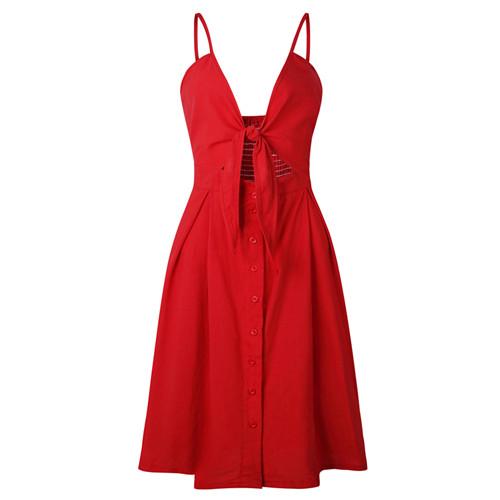 Sexy Strap Button V-Neck Sleeveless Backless Dress