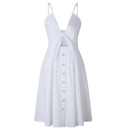 Sexy Strap Button V-Neck Sleeveless Backless Dress