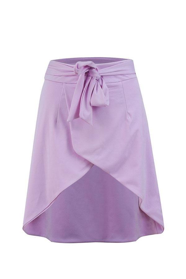 Solid Color Belt Front Slit Skirt