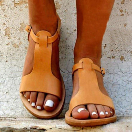 Solid Color Buckle Open Toe Flat Sandals
