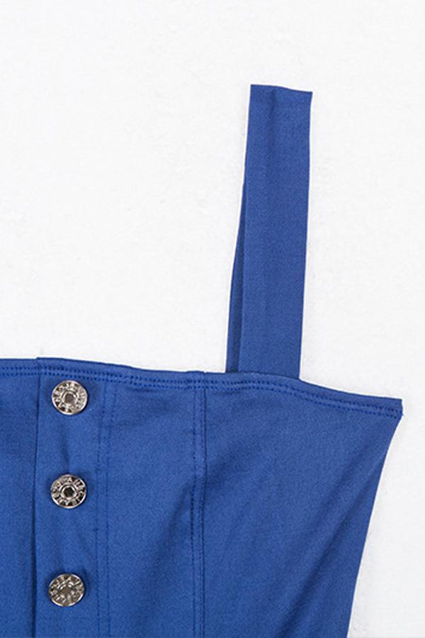 Solid Color Buttons Sleeveless Rompers