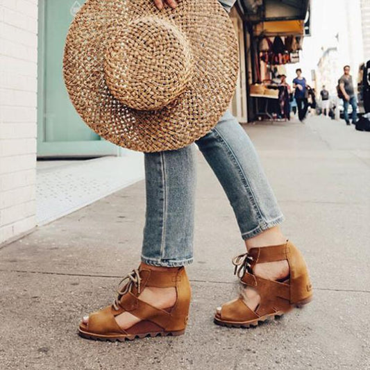 Spring And Summer High Slope With Lace-up Sandals