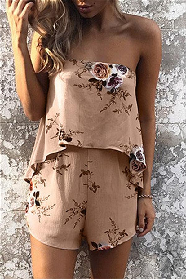 Streetwear Floral Strapless Romper