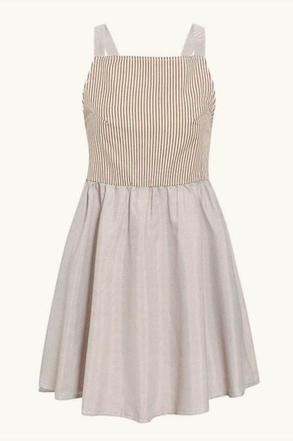 Striped Back Buttons A-line Dress