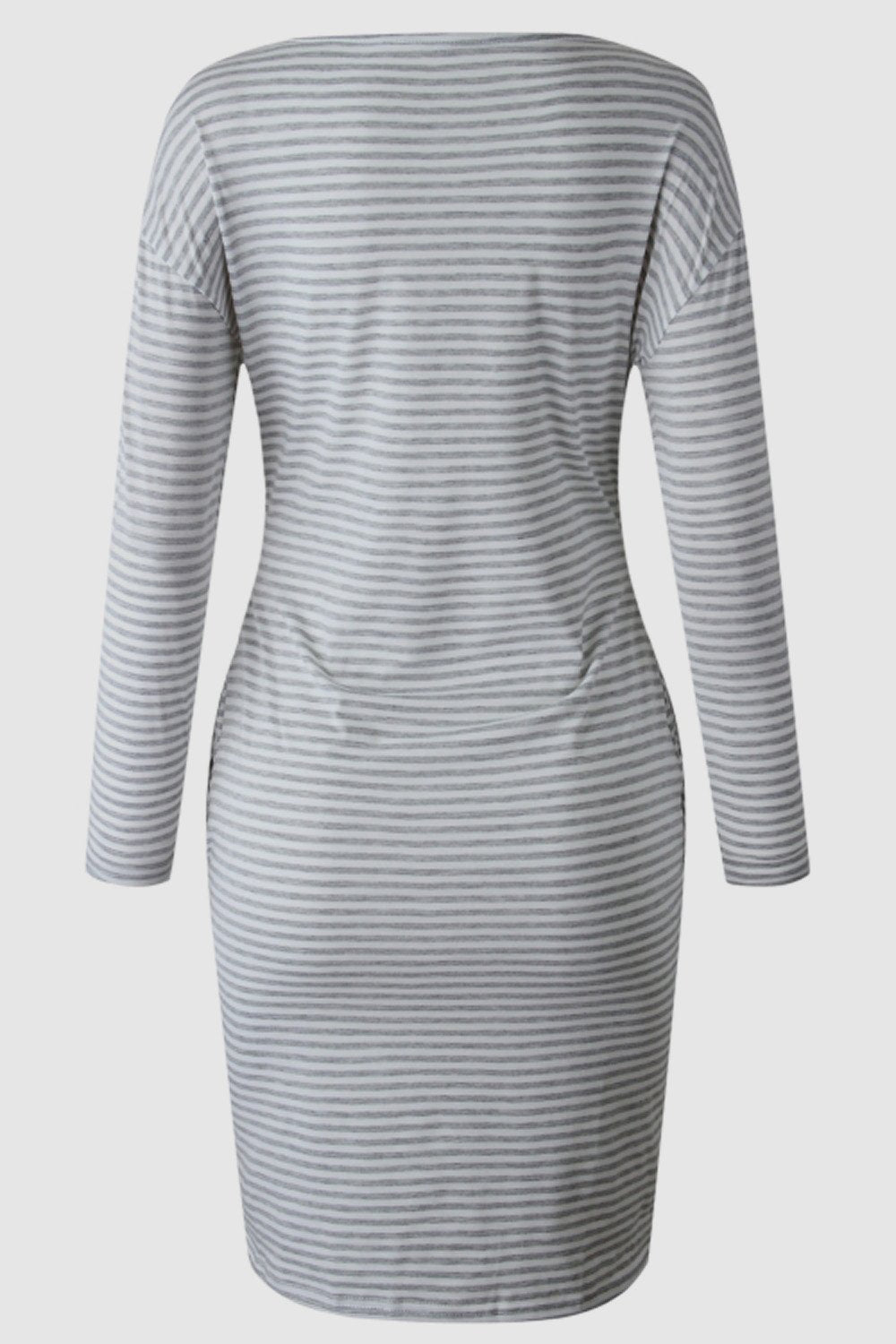 Striped Belt Long-sleeve Dress