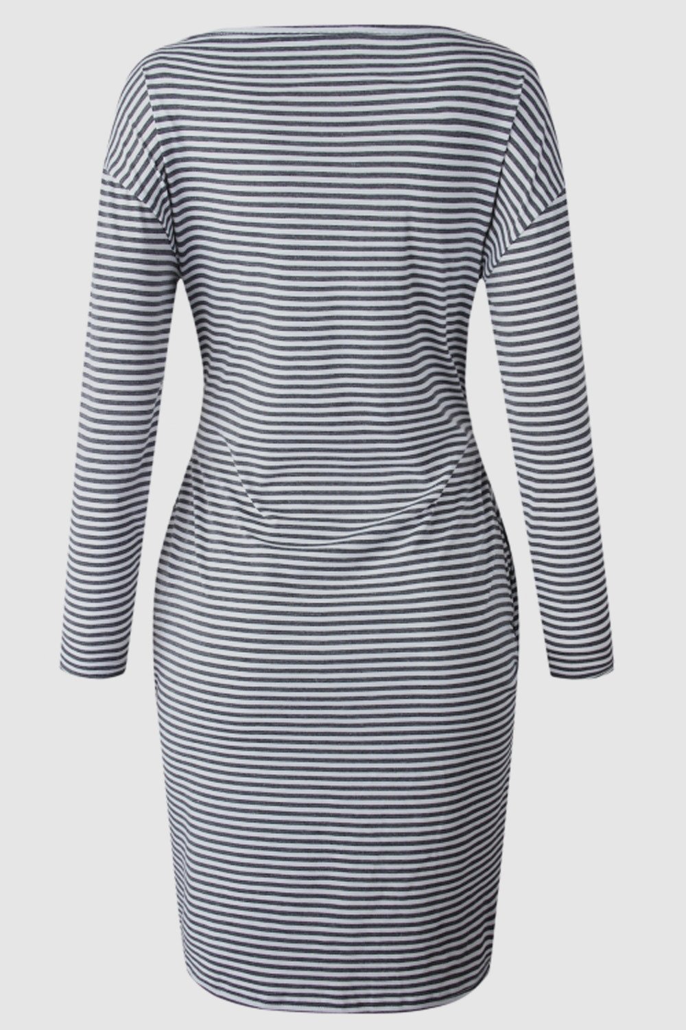 Striped Belt Long-sleeve Dress