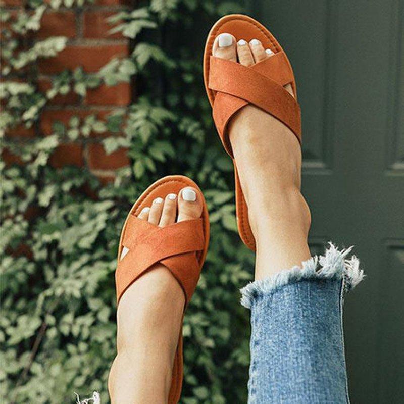 Summer Pu Open Toe Slippers Simple Slide Shoes