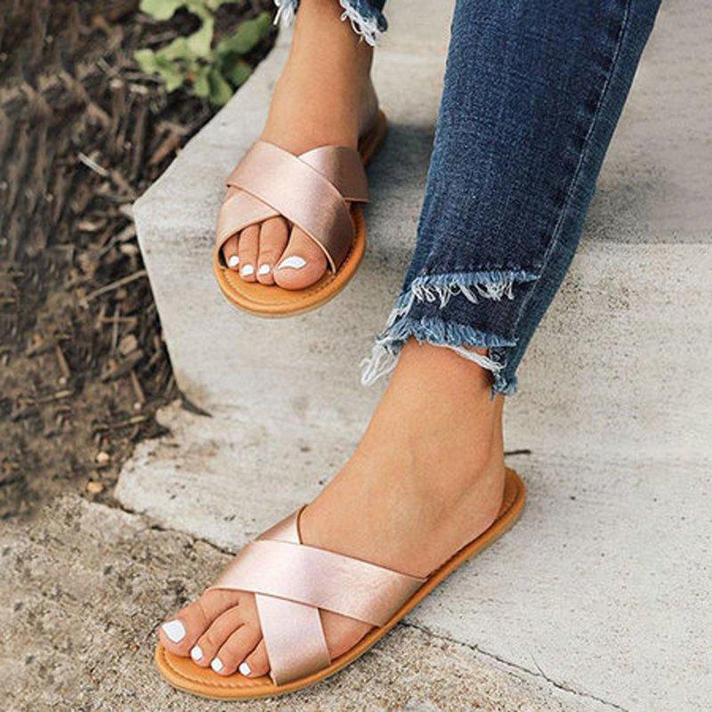 Summer Pu Open Toe Slippers Simple Slide Shoes