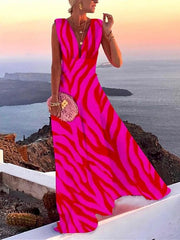 Showy Rose Red Sleeveless Maxi Dress