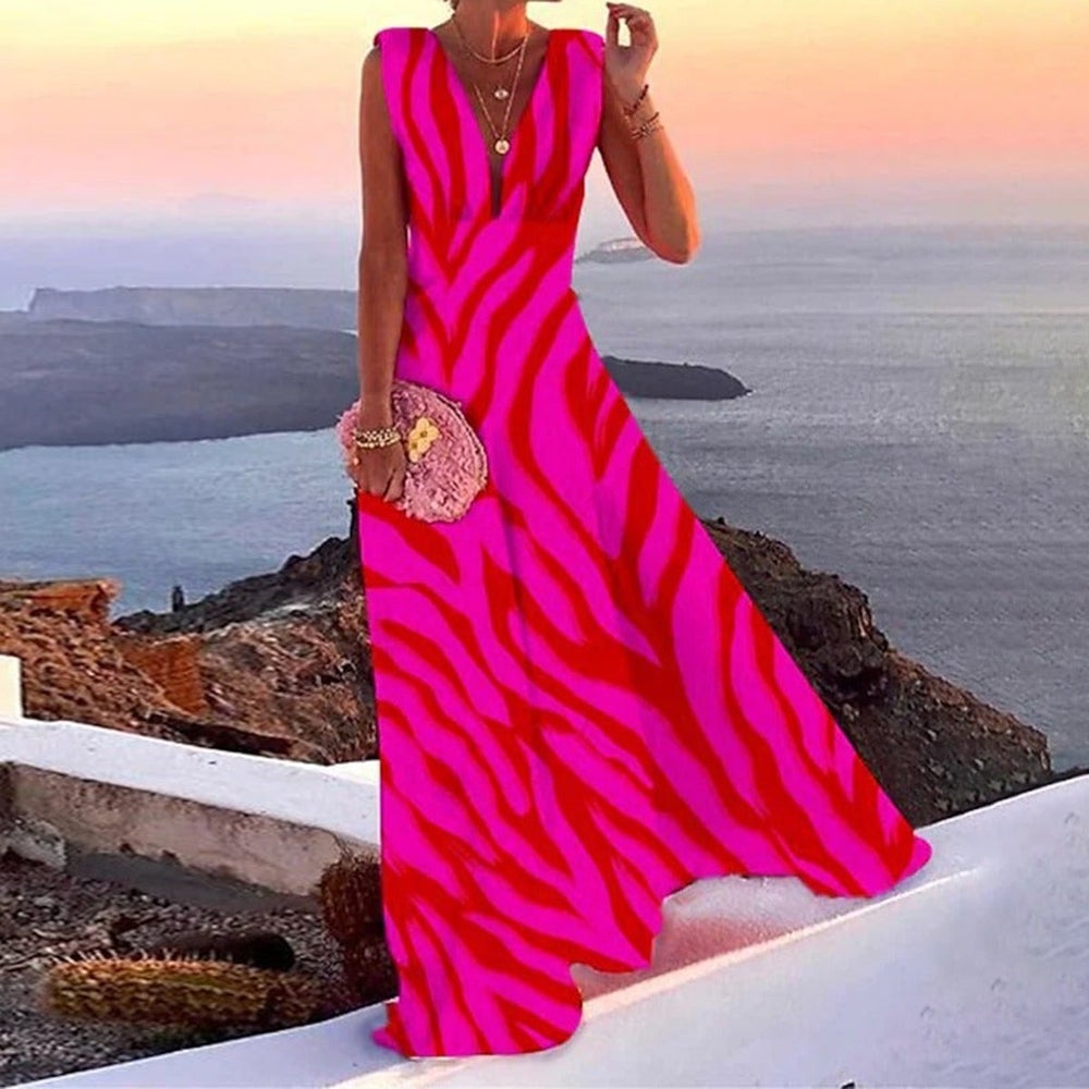 Showy Rose Red Sleeveless Maxi Dress