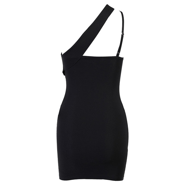 Unique Cut Out One Shoulder Bodycon Party Mini Dress - Black