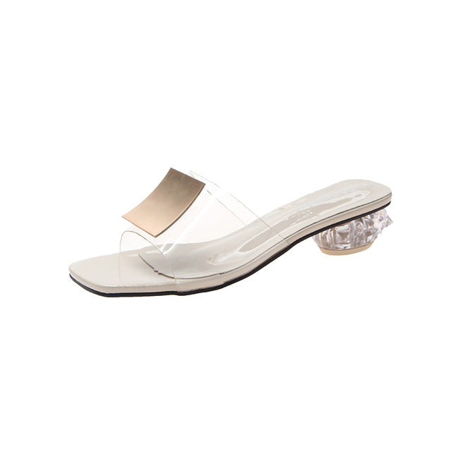 Gold Glass Heeled Sandals