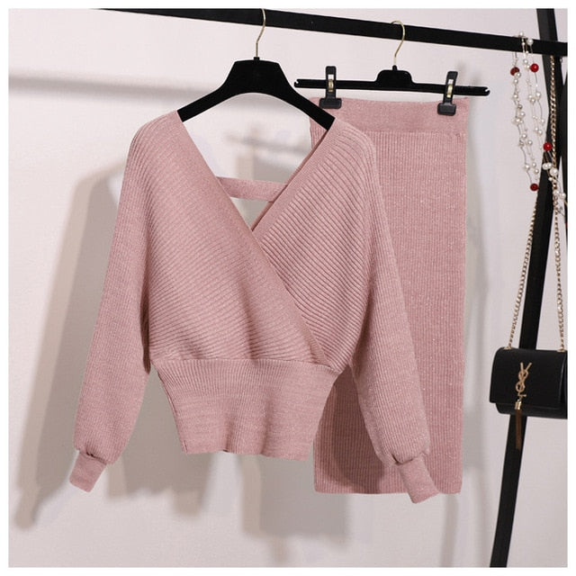Batwing Sleeve Winter Skirt Sets