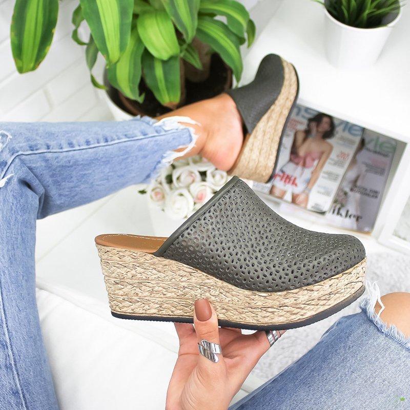Vintage Hollow-out Closed Toe Wedges Sandals Filler Heel Slippers