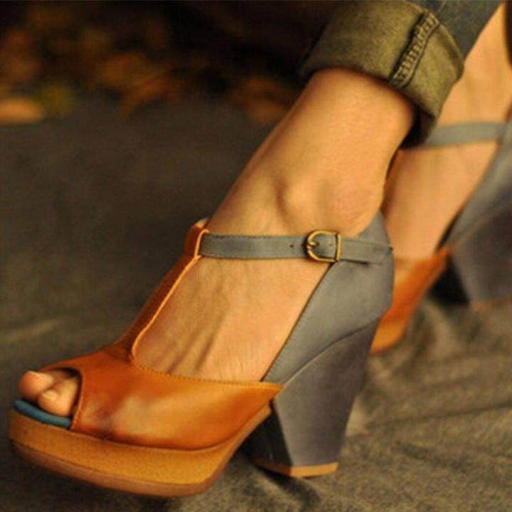 Vintage Open Toe T-shaped Buckle Sandals