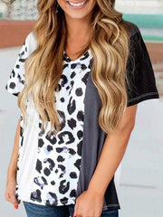 Women's Color Block Leopard Print T-shirt