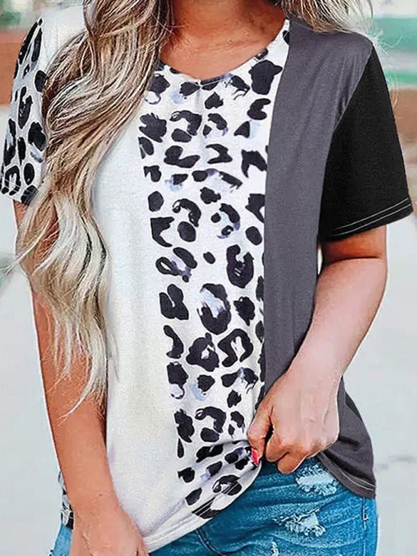 Women's Color Block Leopard Print T-shirt