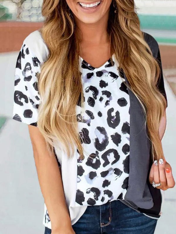 Women's Color Block Leopard Print T-shirt