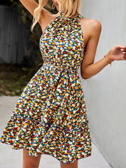 Women's Cotton Printed Halter Mini Dress