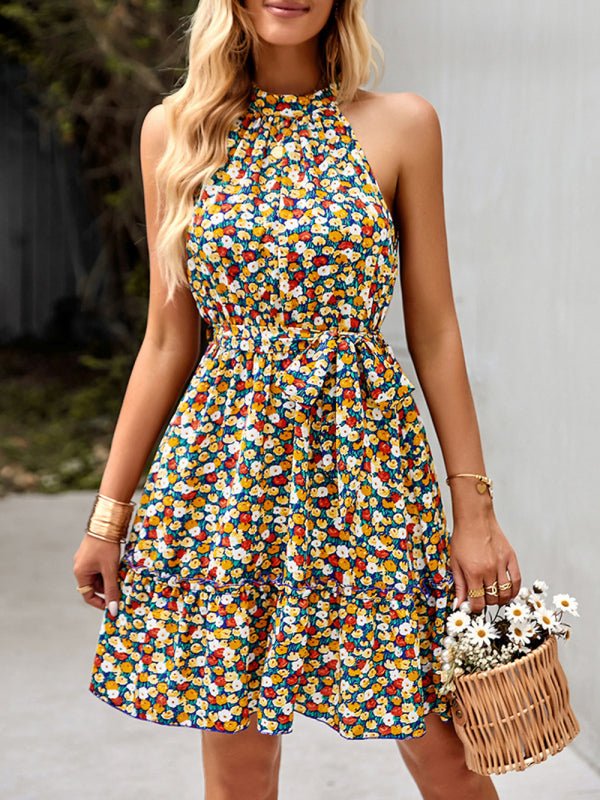 Women's Cotton Printed Halter Mini Dress