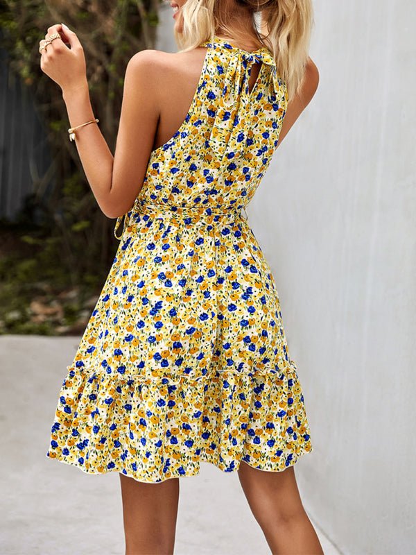 Women's Cotton Printed Halter Mini Dress