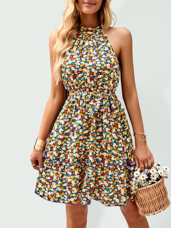 Women's Cotton Printed Halter Mini Dress