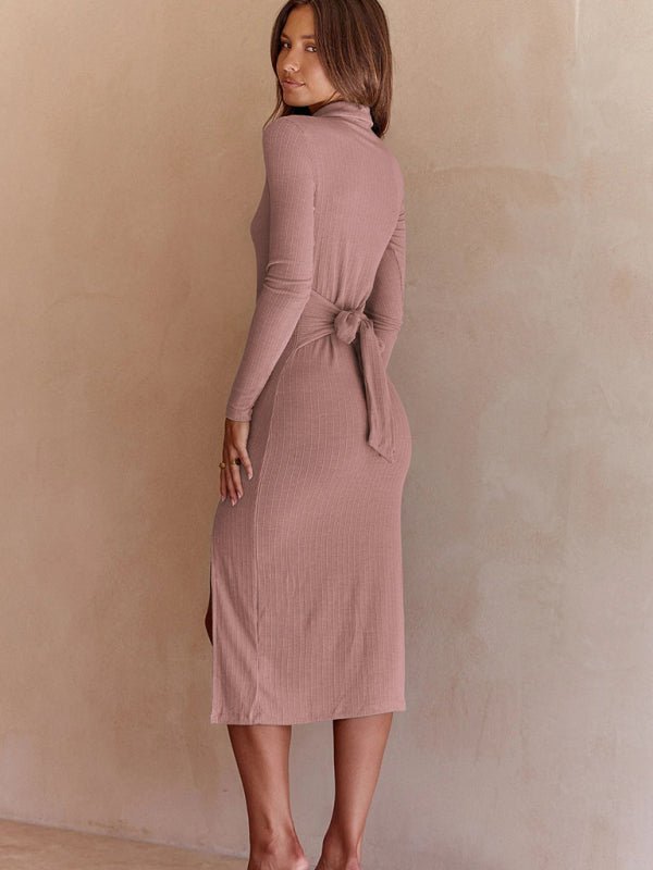 Women's Fashion Button Split Long Sleeve Dress