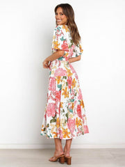 Women's Floral Print Flutter Sleeve Faux Wrap Midi Dress